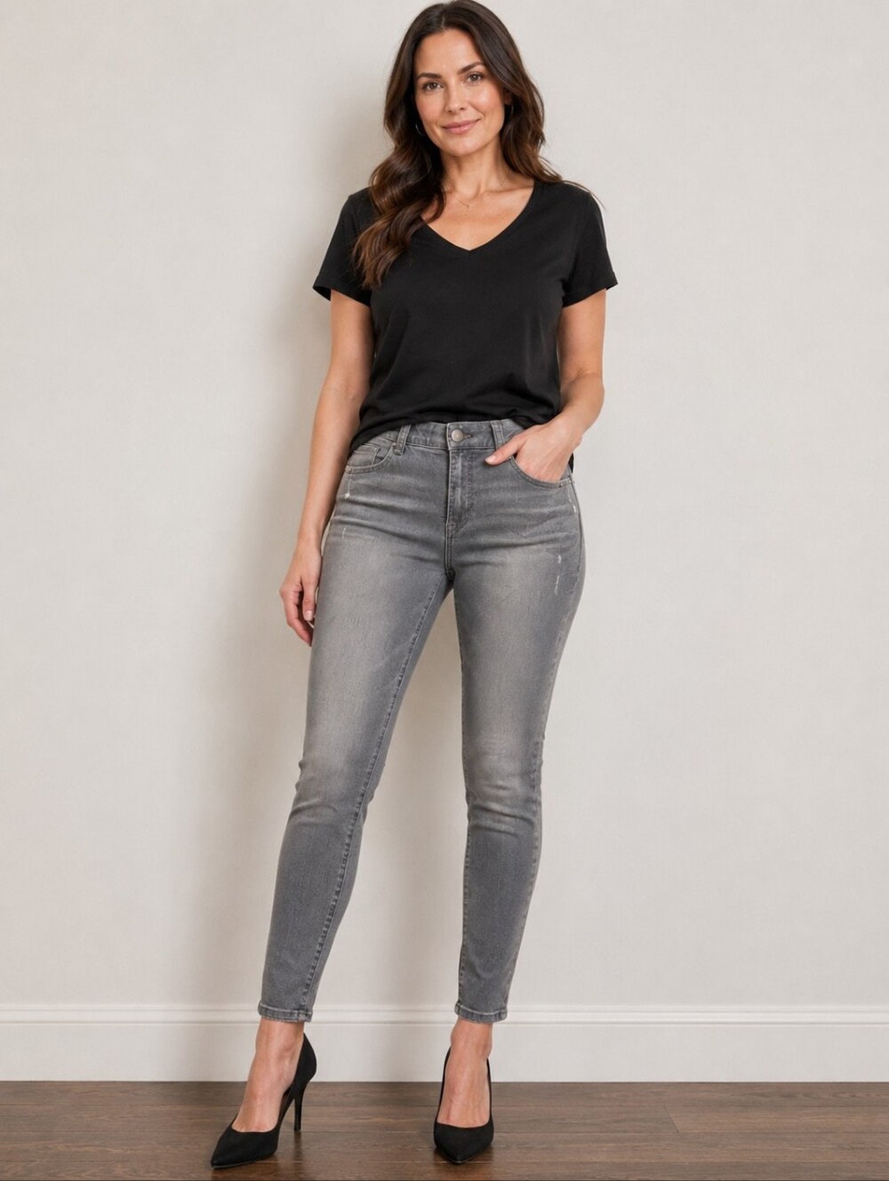 ❤ DEMOCRACY HIGH RISE "AB" SOLUTION SKINNY JEANS, GRAY, 14 (32)